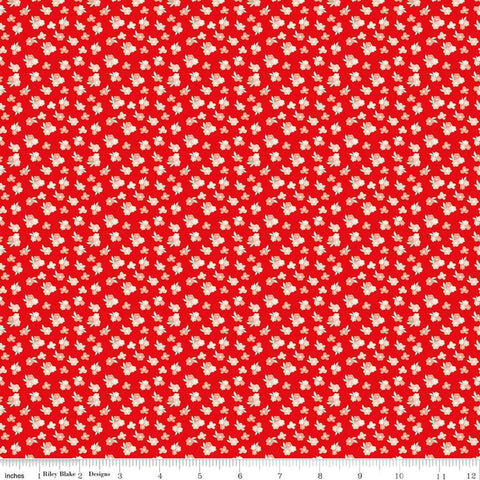 Image of the You & Me Tossed Floral Red quilting cotton fabric by Sandy Gervais for Riley Blake Designs. Features small blossoms on a red background.
Cute Little Fabric Shop