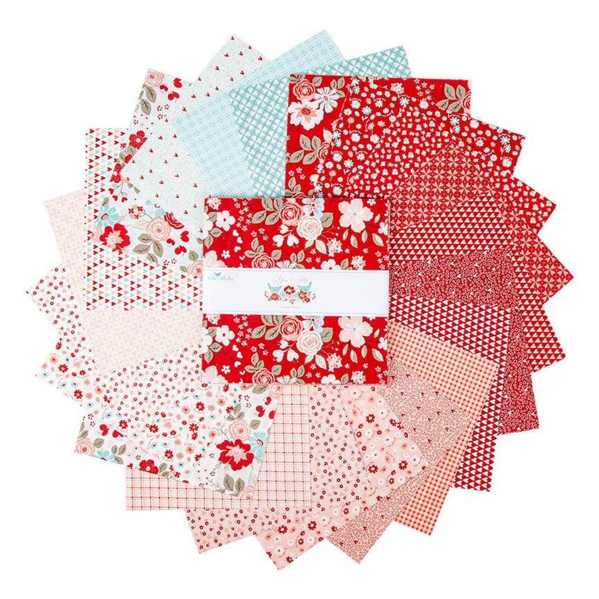 Image of the Sweetheart 10 inch stacker by My Minds Eye for Riley Blake Designs. Features valentines day fabrics with red, pink, and cream backgrounds. 
Cute Little Fabric Shop