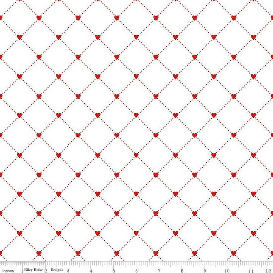 Image of the Take Heart Heart Cross White quilting cotton fabric by J. Wecker Frisch for Riley Blake Designs. Features a grid with hearts on a white background.
Cute Little Fabric Shop