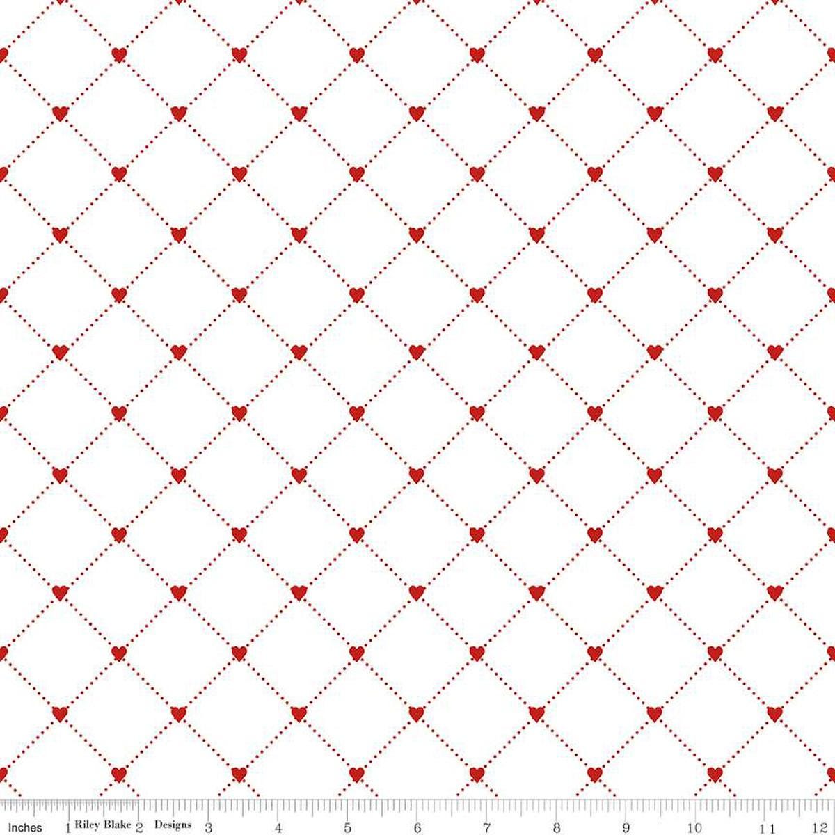 Image of the Take Heart Heart Cross White quilting cotton fabric by J. Wecker Frisch for Riley Blake Designs. Features a grid with hearts on a white background.
Cute Little Fabric Shop
