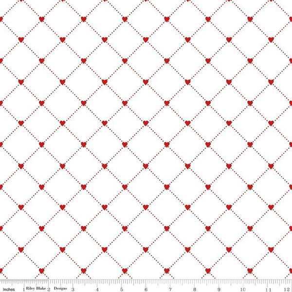 Image of the Take Heart Heart Cross White quilting cotton fabric by J. Wecker Frisch for Riley Blake Designs. Features a grid with hearts on a white background.
Cute Little Fabric Shop