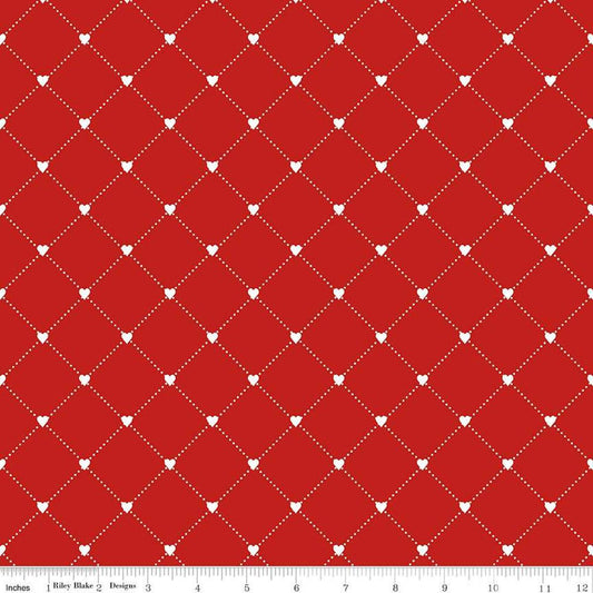 Image of the Take Heart Heart Cross Red quilting cotton fabric by J. Wecker Frisch for Riley Blake Designs. Features a grid with hearts on a red background.
Cute Little Fabric Shop