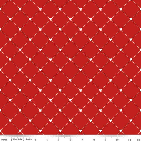 Image of the Take Heart Heart Cross Red quilting cotton fabric by J. Wecker Frisch for Riley Blake Designs. Features a grid with hearts on a red background.
Cute Little Fabric Shop