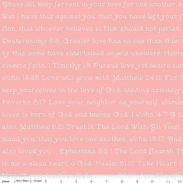 Image of the Take Heart Love Scripture Pink quilting cotton fabric by J. Wecker Frisch for Riley Blake Designs. Features scripture texts on a pink background.
Cute Little Fabric Shop