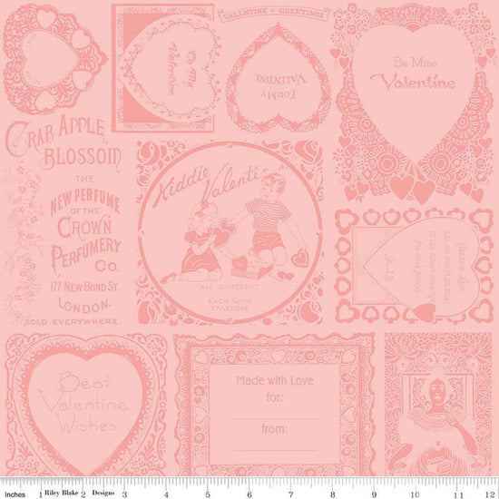 Image of the Take Heart Frame Blender Pink quilting cotton fabric by J. Wecker Frisch for Riley Blake Designs. Features tone-on-tone vintage valentine images and text on a pink background.
Cute Little Fabric Shop
