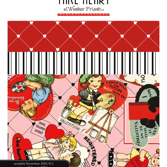 Image of the Take Heart Storyboard  by J. Wecker Frisch for Riley Blake Designs. Features valentines day fabrics with red, pink, and cream backgrounds. 
Cute Little Fabric Shop