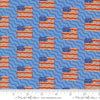 Image of the Play Ball Flags Sky quilting cotton fabric by Moda Fabrics. Features novelty flags and hotdogs on a sky background. 
Cute Little Fabric Shop