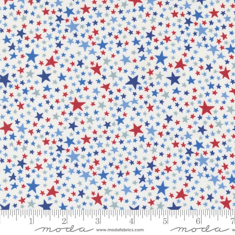 Image of the Play Ball Stars Chalk quilting cotton fabric by Moda Fabrics. Features novelty stars on a cream background. 
Cute Little Fabric Shop