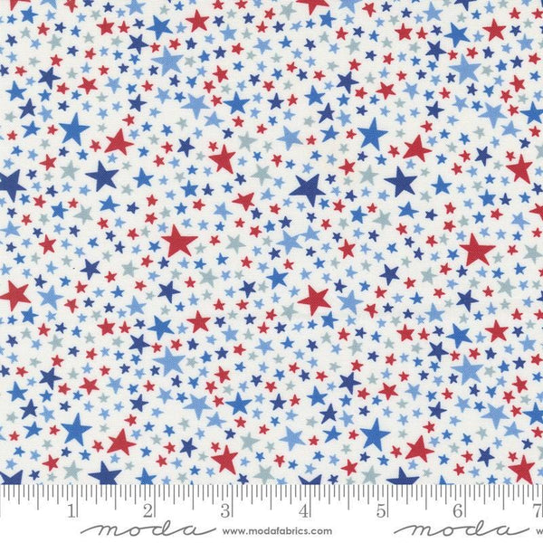 Image of the Play Ball Stars Chalk quilting cotton fabric by Moda Fabrics. Features novelty stars on a cream background. 
Cute Little Fabric Shop