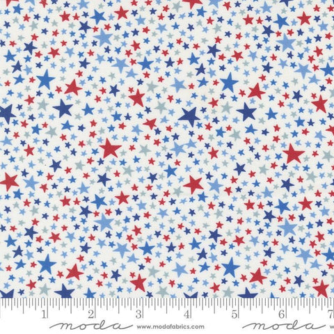 Image of the Play Ball Stars Chalk quilting cotton fabric by Moda Fabrics. Features novelty stars on a cream background. 
Cute Little Fabric Shop