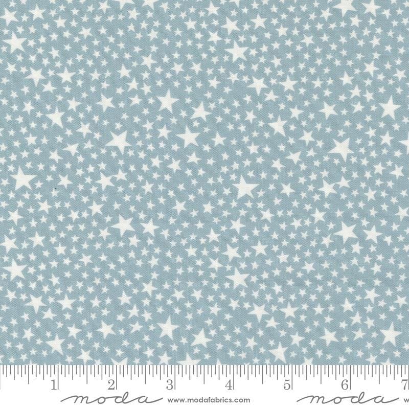Image of the Play Ball Stars Dolohin quilting cotton fabric by Moda Fabrics. Features novelty stars on a blue background. 
Cute Little Fabric Shop
