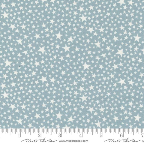 Image of the Play Ball Stars Dolohin quilting cotton fabric by Moda Fabrics. Features novelty stars on a blue background. 
Cute Little Fabric Shop