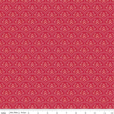 Image of the Red Delicious Strawberry Shortcake Berry quilting cotton fabric by Riley Blake Designs. Features floral scallops on a hot pink background. 
Cute Little Fabric Shop