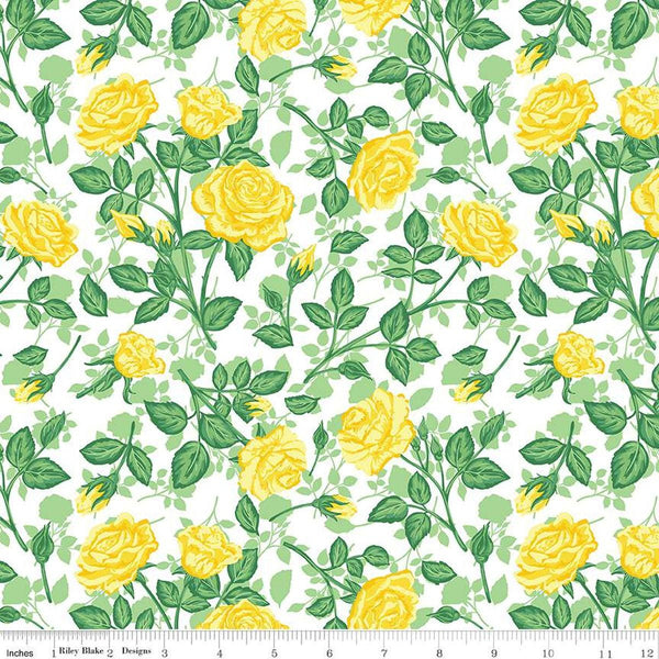 Image of the Friendship Florals Roses White quilting cotton fabric by Diane Labombarbe for Riley Blake Designs. Features roses and leaves on a white background.
Cute Little Fabric Shop