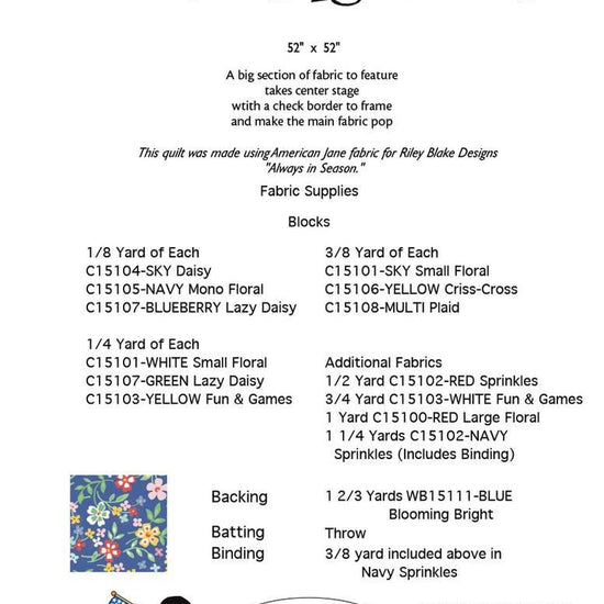 Image of the Featuring Fabric quilt pattern by American Jane for Riley Blake Designs. Features the fabric requirements.
Cute Little Fabric Shop