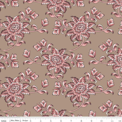 Jane Austen at Home C10013 Isabella - Riley Blake Designs - Brown Pink Historical Reproductions Floral Flowers - Quilting Cotton Fabric