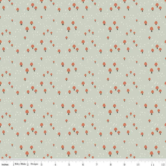 Elmer & Eloise Mushrooms C14244 Tea Green - Riley Blake Designs - Outdoors - Quilting Cotton Fabric