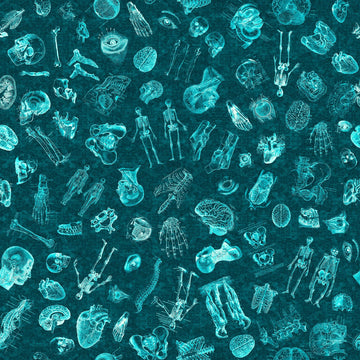 Image of the True Detective Anatomy Toss Jade quilting cotton fabrics by Morris Creative Group for QT Fabrics. Features scattered illustrations of anatomy on a teal background.
Cute Little Fabric Shop