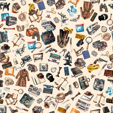 Image of the True Detective Everything Detective Cream quilting cotton fabrics by Morris Creative Group for QT Fabrics. Features scattered detective gear on a cream background.
Cute Little Fabric Shop