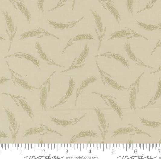 Image of the Farmstead Wheat Linen quilting cotton fabric by Stacy Iest Hsu for Moda Fabrics. Features small pieces of wheat on a beige background. 
Cute Little Fabric Shop