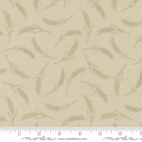 Image of the Farmstead Wheat Linen quilting cotton fabric by Stacy Iest Hsu for Moda Fabrics. Features small pieces of wheat on a beige background. 
Cute Little Fabric Shop