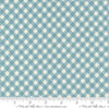 Image of the Farmstead Gingham Mountain Stream quilting cotton fabric by Stacy Iest Hsu for Moda Fabrics. Features printed diagonal gingham on a denim blue background. 
Cute Little Fabric Shop