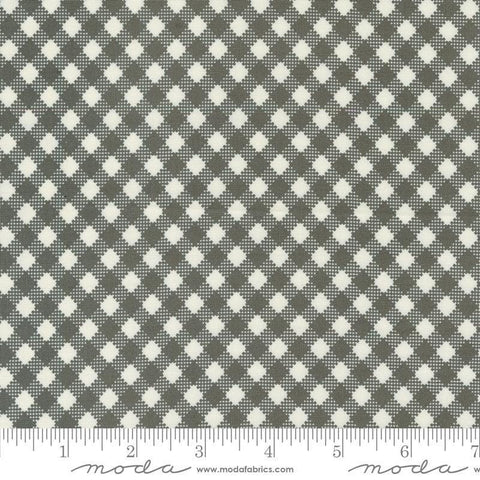Image of the Farmstead Gingham Charcoal quilting cotton fabric by Stacy Iest Hsu for Moda Fabrics. Features printed diagonal gingham on a gray background. 
Cute Little Fabric Shop