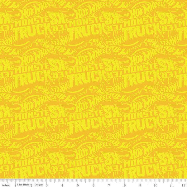 Hot Wheels Monster Trucks Tonal C12954 Yellow - Riley Blake Designs - Tone-on-Tone Logos - Quilting Cotton Fabric -  LIcensed Product