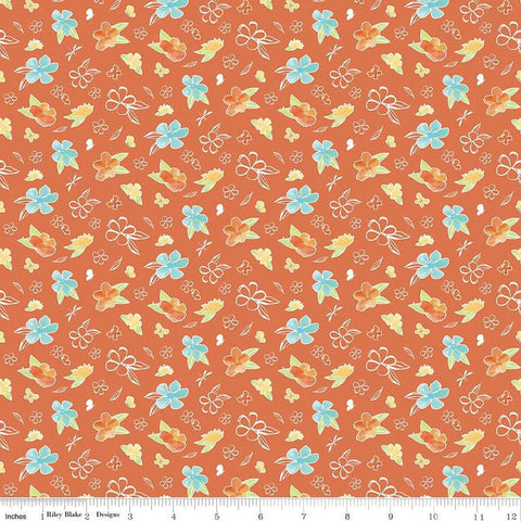 Happy at Home Flowers C13702 Salmon - Riley Blake Designs - Floral Butterflies Dragonflies - Quilting Cotton Fabric