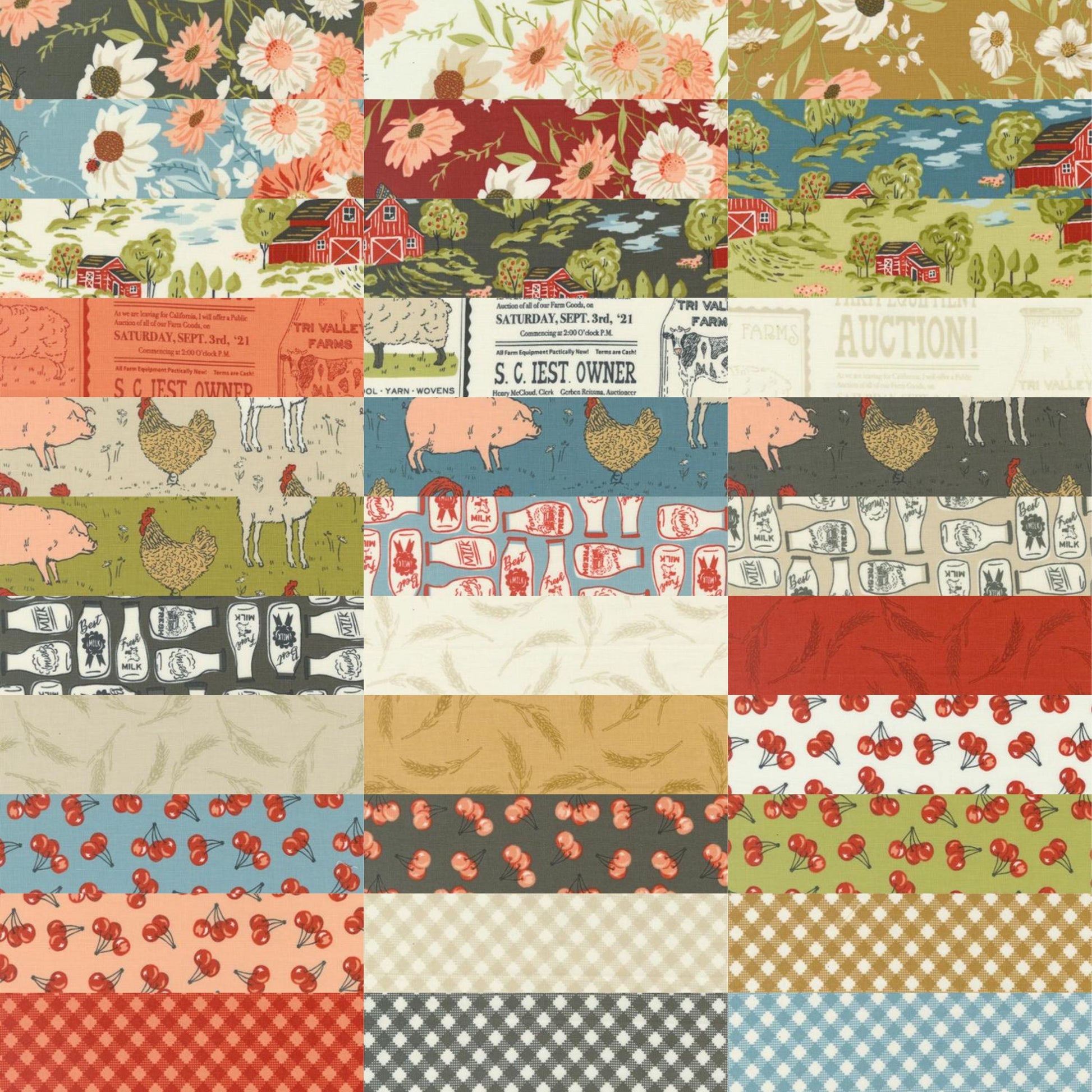 Image of the Farmstead collage  by Sweetwater for Moda Fabrics. Features a collage with farm life fabrics.
Cute Little Fabric Shop