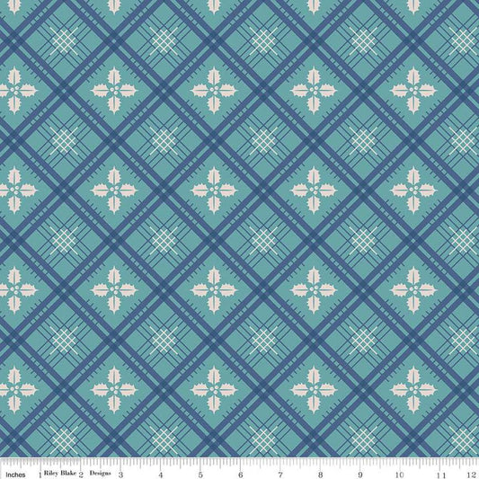 Image of the Home Town Holiday Holly Raindrop quilting cotton wide back fabric by Lori Holt for Riley Blake Designs. Features a plaid pattern with holly leaves on an aqua background.
Cute Little Fabric Shop