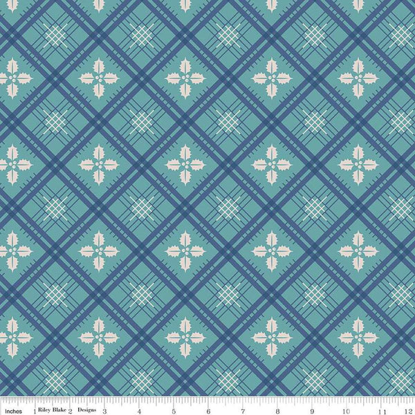 Image of the Home Town Holiday Holly Raindrop quilting cotton wide back fabric by Lori Holt for Riley Blake Designs. Features a plaid pattern with holly leaves on an aqua background.
Cute Little Fabric Shop