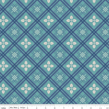 Image of the Home Town Holiday Holly Raindrop quilting cotton wide back fabric by Lori Holt for Riley Blake Designs. Features a plaid pattern with holly leaves on an aqua background.
Cute Little Fabric Shop