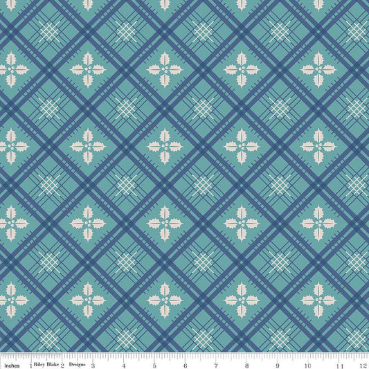 Image of the Home Town Holiday Holly Raindrop quilting cotton wide back fabric by Lori Holt for Riley Blake Designs. Features a plaid pattern with holly leaves on an aqua background.
Cute Little Fabric Shop