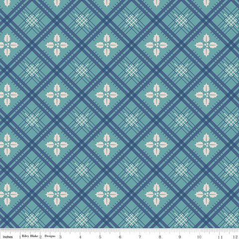 Image of the Home Town Holiday Holly Raindrop quilting cotton wide back fabric by Lori Holt for Riley Blake Designs. Features a plaid pattern with holly leaves on an aqua background.
Cute Little Fabric Shop