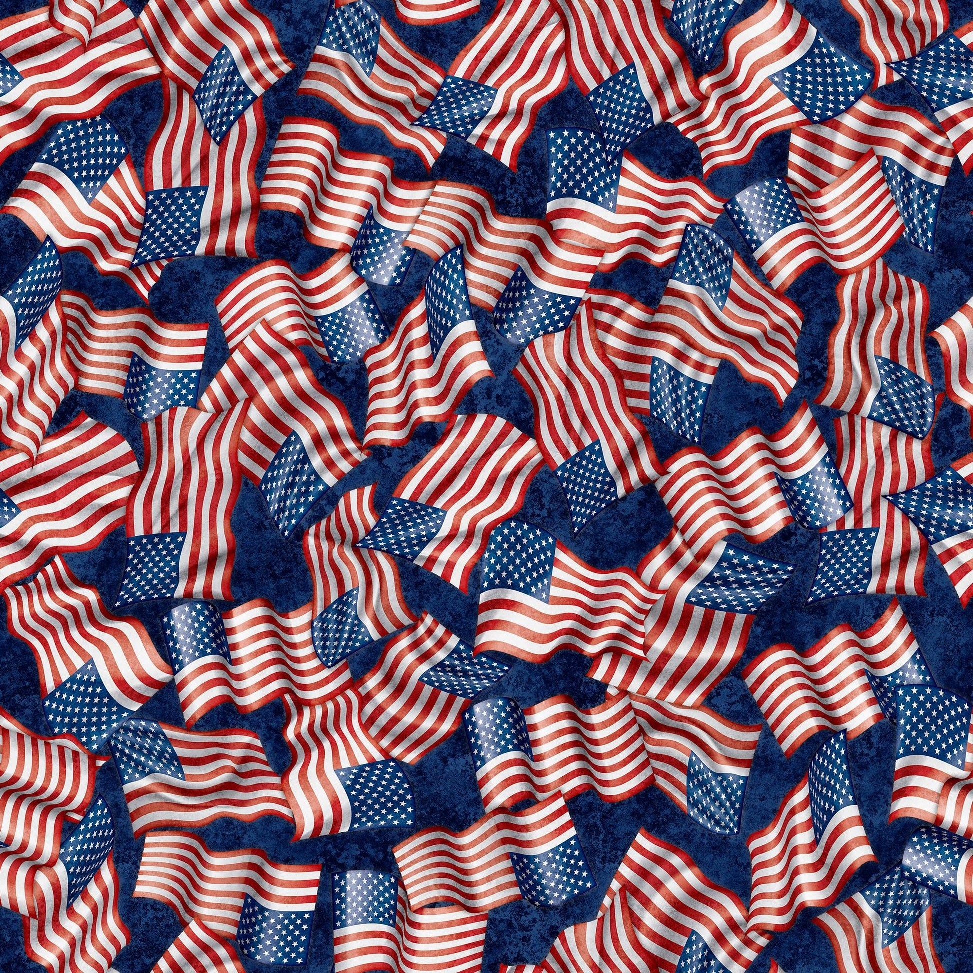 Image of the American Heroes Police Wavy Flag Navy fabric. Features wavy american flags on a navy background.
Cute Little Fabric Shop