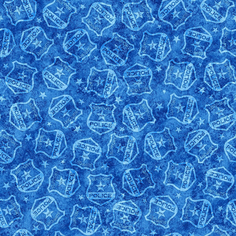Image of the American Heroes Police Police Badges Blue quilting cotton fabric by QT Fabrics. Features police badges on a blue background.
Cute Little Fabric Shop