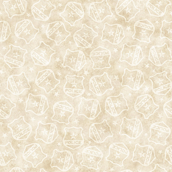 Image of the American Heroes Police Police Badges Cream quilting cotton fabric by QT Fabrics. Features police badges on a cream background.
Cute Little Fabric Shop
