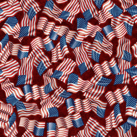 Image of the American Heroes Police Police Badges Brick quilting cotton fabric by QT Fabrics. Features police badges on a dark red background.
Cute Little Fabric Shop