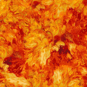 Image of the Mixology Stir Marigold quilting cotton fabric by Ocllo Mason For QT Fabrics. Features acrylic swirls on a bright orange background. 
Cute Little Fabric Shop