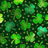 Image of the St. Paddys Cheer Clovers Forest quilting cotton fabric by QT Fabrics. Features green four leaf clovers on a green background. 
Cute Little Fabric Shop.