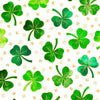 Image of the St. Paddys Cheer Clovers White quilting cotton fabric by QT Fabrics. Features green four leaf clovers on a white background. 
Cute Little Fabric Shop.