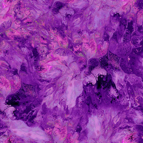 Image of the Mixology Stir Violet quilting cotton fabric by Ocllo Mason For QT Fabrics. Features acrylic swirls on a purple background. 
Cute Little Fabric Shop