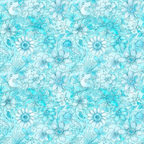 Image of the Enchanted Flower Tonal quilting cotton fabric by Morris Creative Group for QT Fabrics. Features floral fabrics on a blue background. 
Cute Little Fabric Shop