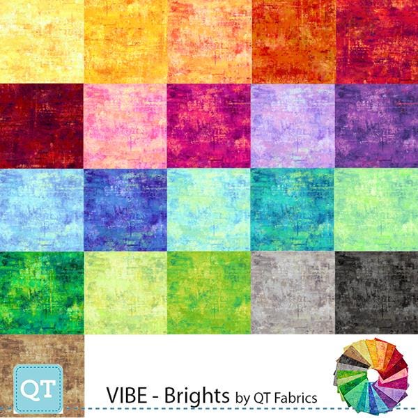 Image of the Vibe Brights Fat Quarter Bundle with quilting cotton fabric by QT Fabrics. Features the fabrics in a collage.
Cute Little Fabric Shop