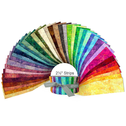 Image of the Vibe Rolie Polie Jelly Roll with quilting cotton fabrics by QT Fabrics. Features strips of rainbow colors.
Cute Little Fabric Shop