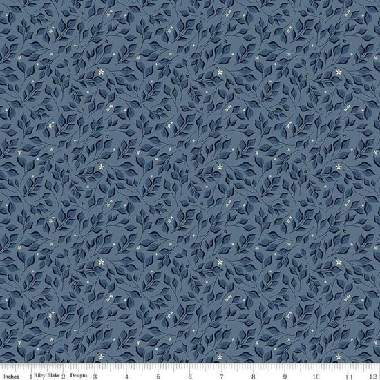 Image of the Curated Blooms Leaves Storm quilting cotton fabric by Judi Madsen for Riley Blake Designs. Features tone on tone leaves and blossoms on a blue background.
Cute Little Fabric Shop