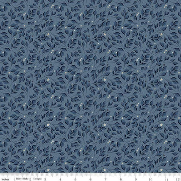 Image of the Curated Blooms Leaves Storm quilting cotton fabric by Judi Madsen for Riley Blake Designs. Features tone on tone leaves and blossoms on a blue background.
Cute Little Fabric Shop