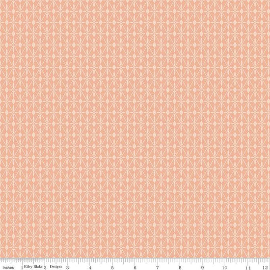 Image of the Curated Blooms Mosaic Diamonds Blush quilting cotton fabric by Judi Madsen for Riley Blake Designs. Features geometric diamonds and dots on a pink background.
Cute Little Fabric Shop