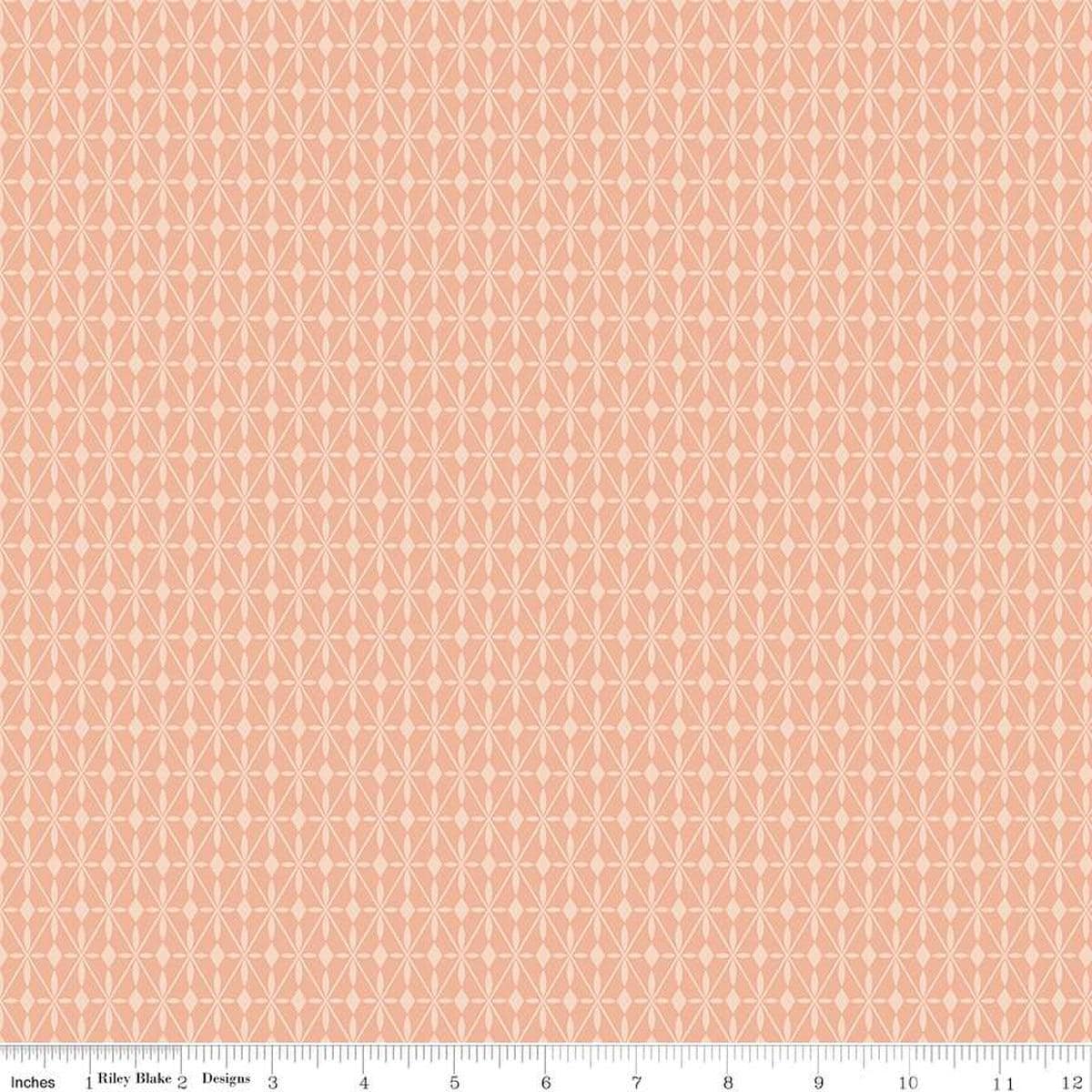 Image of the Curated Blooms Mosaic Diamonds Blush quilting cotton fabric by Judi Madsen for Riley Blake Designs. Features geometric diamonds and dots on a pink background.
Cute Little Fabric Shop